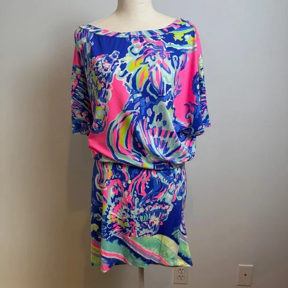 Lilly Pulitzer Lowe Dress M Colorful Print Stretch Preppy Coastal Resortwear - Picture 5 of 14
